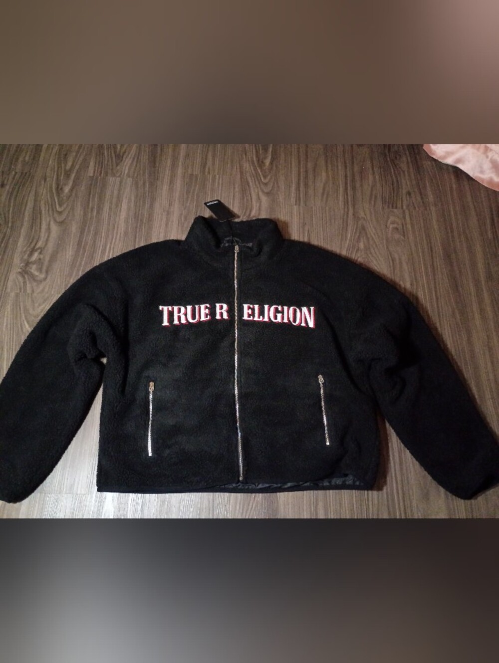 True Religion Black Sherpa Full-Zip Jacket with Logo